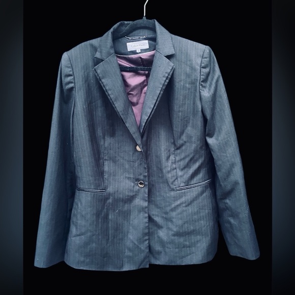 Calvin Klein Black w/Gray Pinstripe Blazer Size 14 - Picture 1 of 5